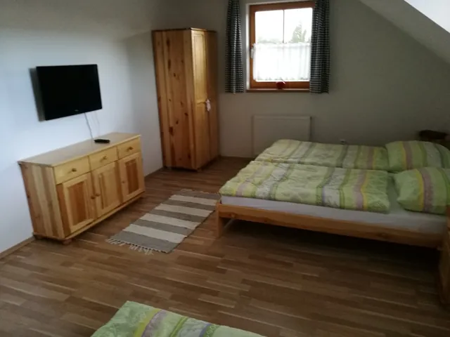 Ložnice s televizí v podkrovním apartmánu